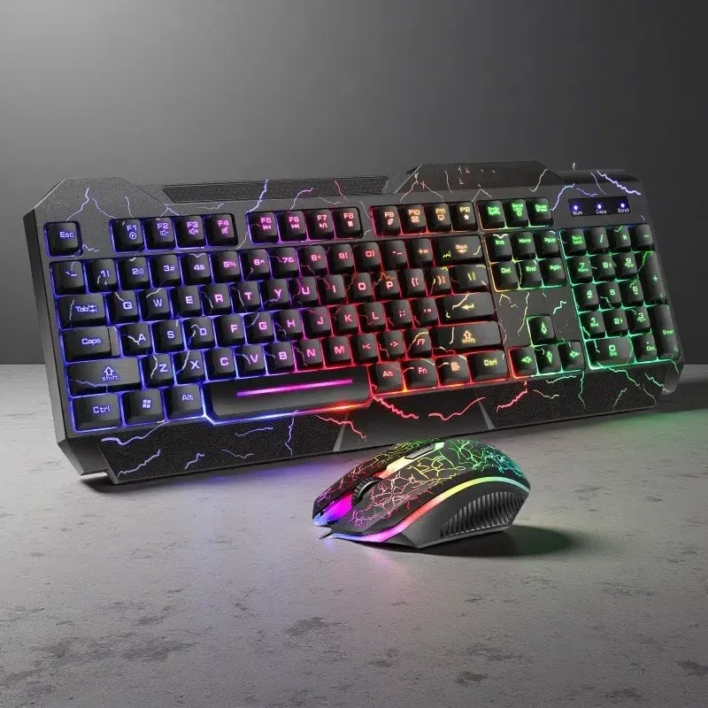 Crackle Word Through 4D Wired Luminous Gaming Keyboard & Mouse Set – Colorful Backlit ABS Keycaps D620 set