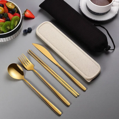 304 Stainless Steel Dinnerware Set – Portable Gold Flatware with Travel Case Gold