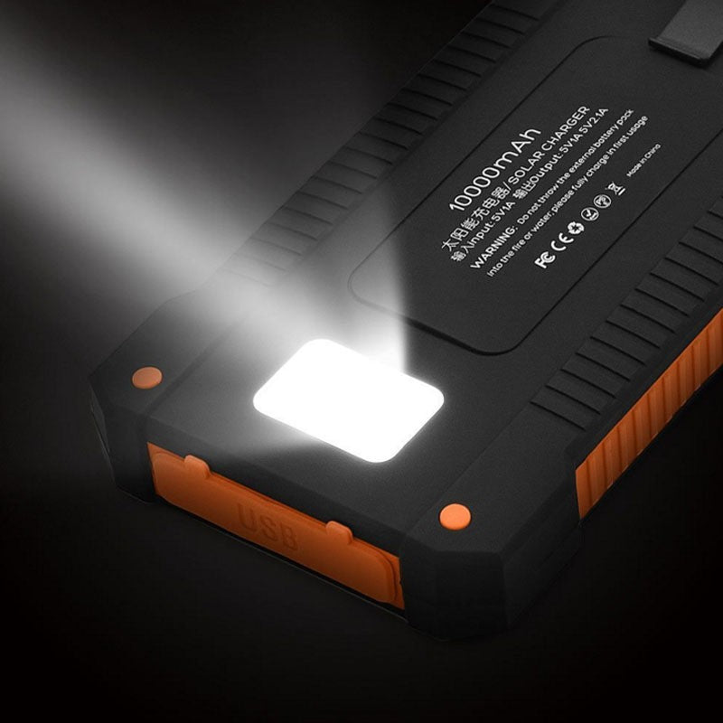 Ultra-Thin Outdoor Waterproof Solar Power Bank – 10,000mAh Portable Charger with LED Flashlight