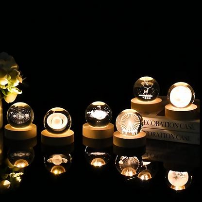 Luminous Crystal Ball Projection Ambience Light – Cartoon Style Wooden Base with Warm USB-Powered Glow