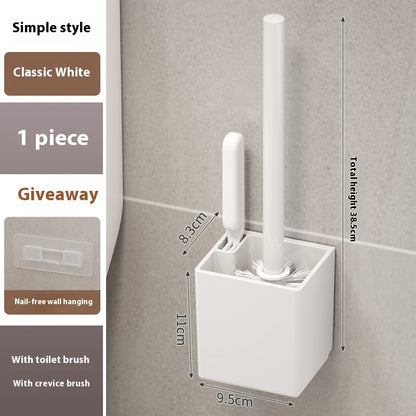 Wall-Mounted Toilet Brush Set – Long Handle, No Dead Angle Cleaning, 2-Brush Pack Simple White