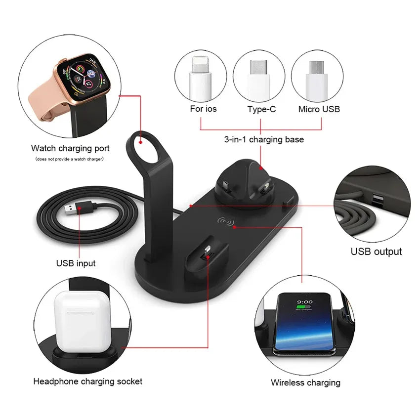 Wireless Charger 4 In 1 Charging Station For AppleIWatch Series 8 7 I-Phone 15 14 13 12 Pro Airpods Pro 3 2 Charging Stand Dock