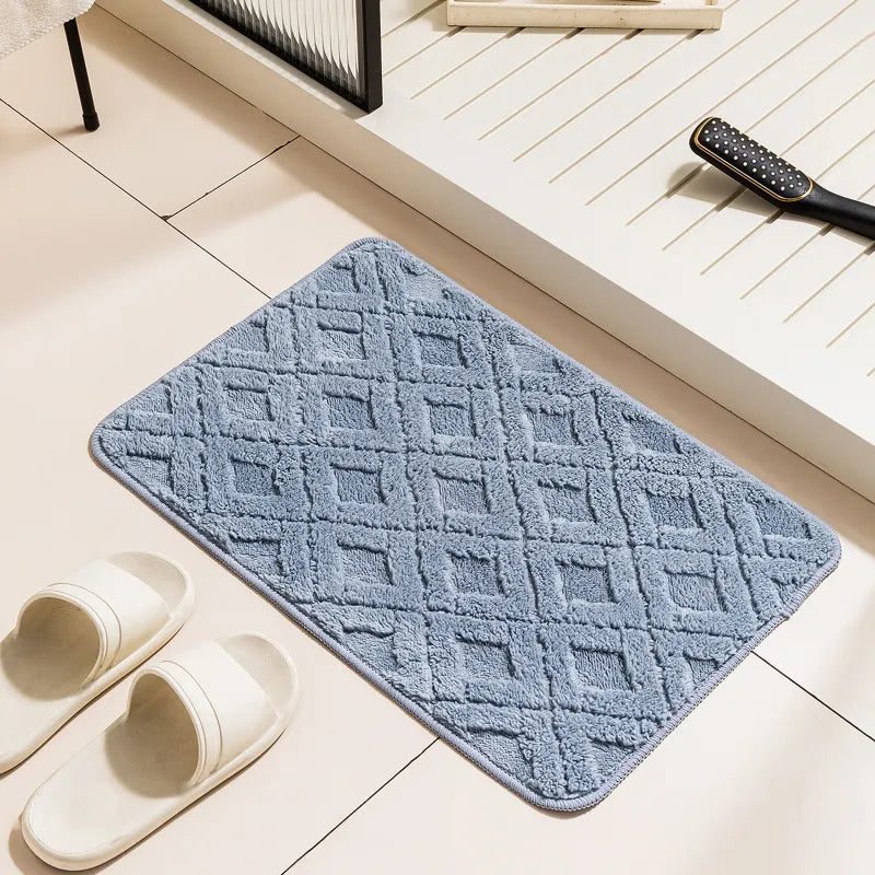 Rhombus Plush Absorbent Floor Mat – Soft & Machine Washable Bathroom Door Mat