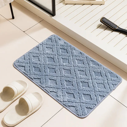 Rhombus Plush Absorbent Floor Mat – Soft & Machine Washable Bathroom Door Mat