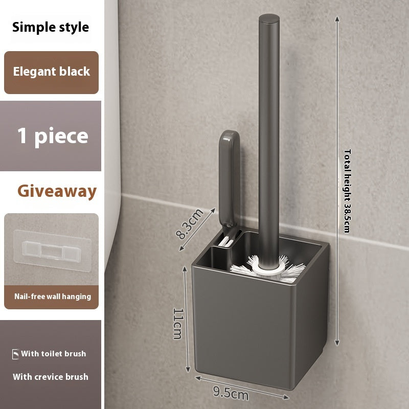 Wall-Mounted Toilet Brush Set – Long Handle, No Dead Angle Cleaning, 2-Brush Pack Simple Black
