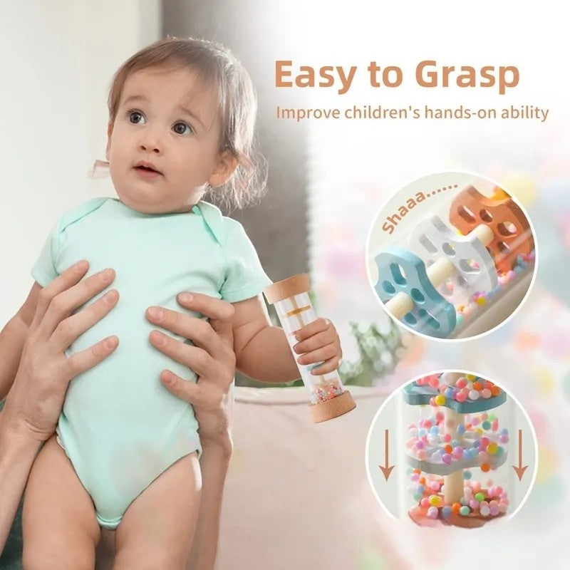 Rainbow Hourglass Rain Sound Tube – Wooden White Noise Toy for Baby Comfort and Sensory Play