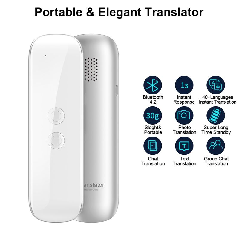 Intelligent AI Voice Translator – 2-Way Real-Time Translation, Long Battery Life, Compact Design