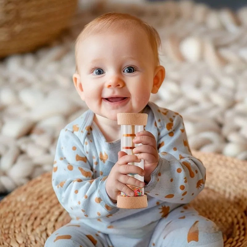 Rainbow Hourglass Rain Sound Tube – Wooden White Noise Toy for Baby Comfort and Sensory Play