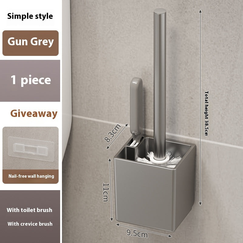 Wall-Mounted Toilet Brush Set – Long Handle, No Dead Angle Cleaning, 2-Brush Pack Simple Gray