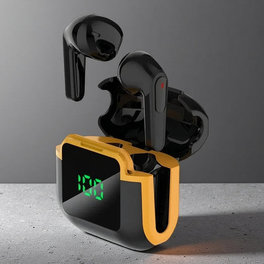 Wireless Noise-Reduction Bluetooth Earbuds – Digital Display, Voice Control, Long Battery Life Pro90 Black