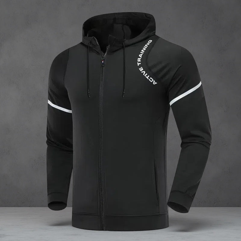 Men's Sports Casual Training Suit – Hooded Long Sleeve Set for All-Season Fitness & Outdoor Activity Black