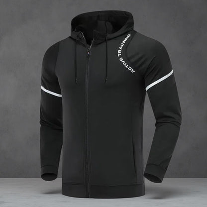 Men's Sports Casual Training Suit – Hooded Long Sleeve Set for All-Season Fitness & Outdoor Activity Black