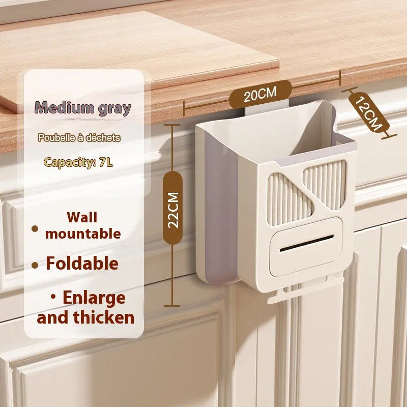 Kitchen Trash Can – Wall-Mounted Foldable Waste Bin for Modern Homes Medium Gray And White