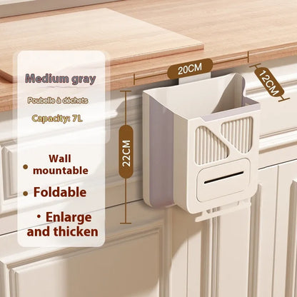 Kitchen Trash Can – Wall-Mounted Foldable Waste Bin for Modern Homes Medium Gray And White