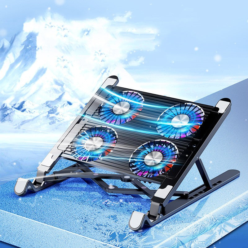 Folding Laptop Stand with Silent Cooling Fans – Adjustable Radiator for Desk & Lap Use | USB-C Charging