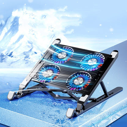 Folding Laptop Stand with Silent Cooling Fans – Adjustable Radiator for Desk & Lap Use | USB-C Charging