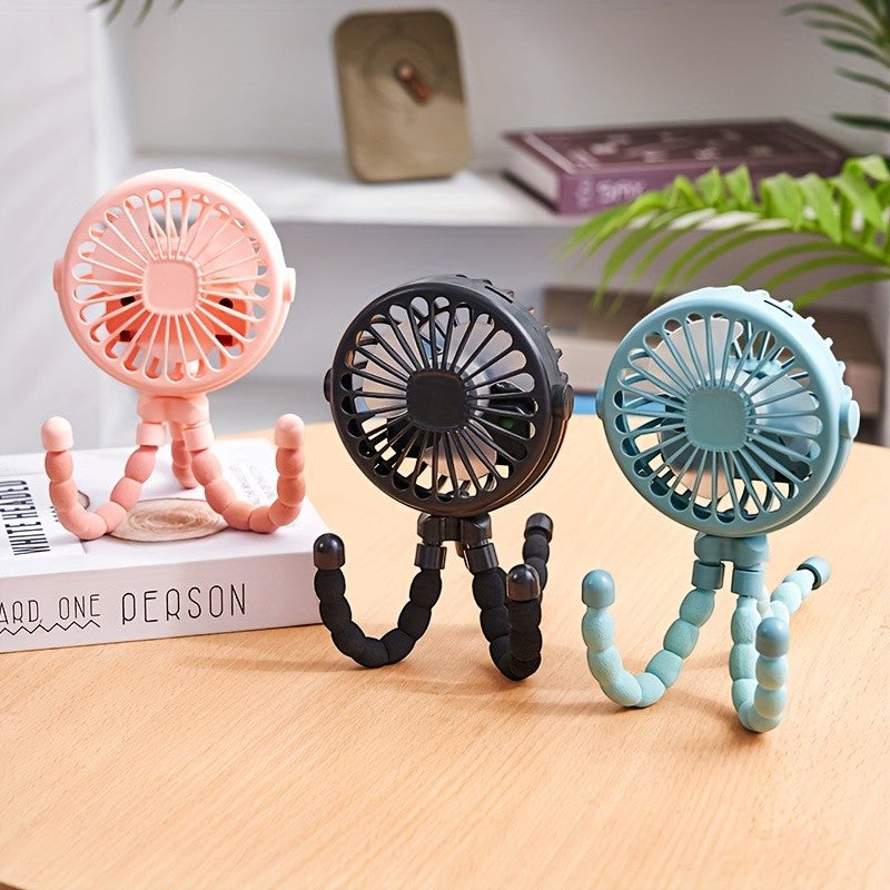 Portable USB Mini Octopus Fan – Adjustable Tripod Fan with LED Light for Stroller, Desk & More