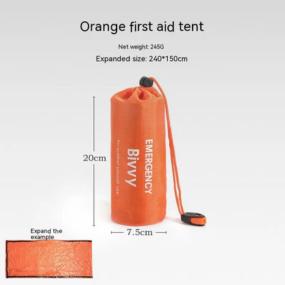 Portable Outdoor Disaster Relief Tent & Emergency Sleeping Bag Set – Lightweight 4-Season Shelter with Survival Accessories Orange