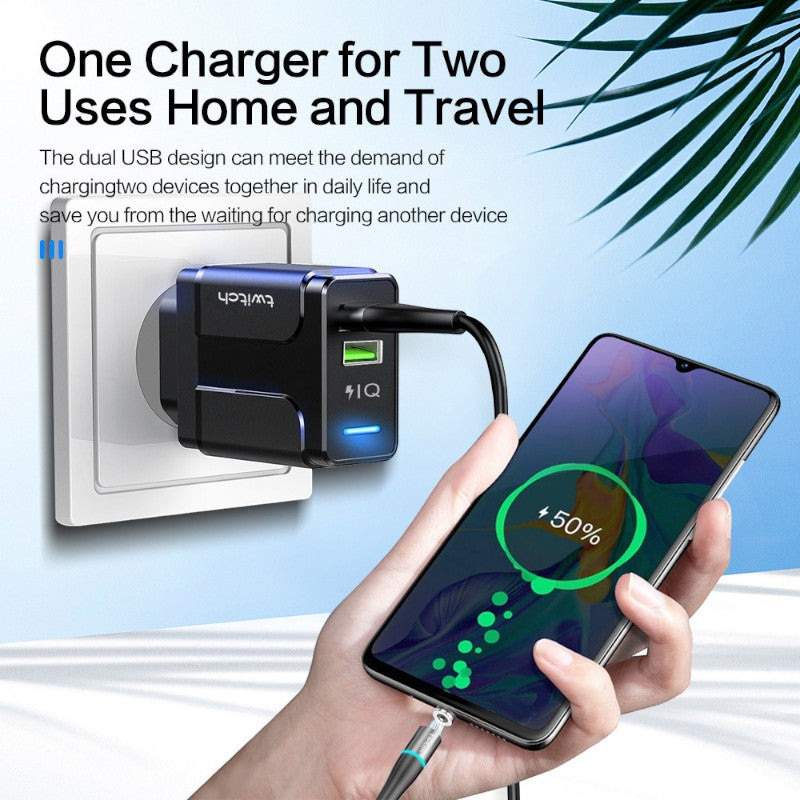 Dual USB Smart Charging Adapter – 2.4A, Light Guide, US Plug Options
