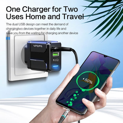 Dual USB Smart Charging Adapter – 2.4A, Light Guide, US Plug Options