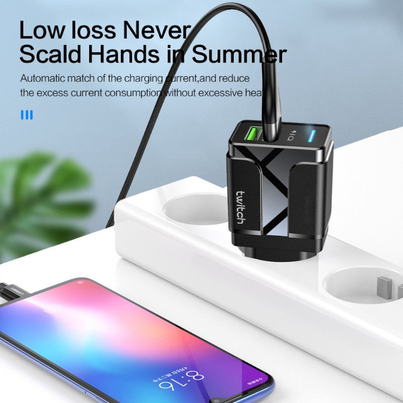 Dual USB Smart Charging Adapter – 2.4A, Light Guide, US Plug Options