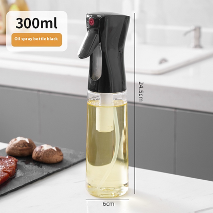 Kitchen Oil Spray Bottle – High-Pressure Atomization for Precise Cooking Control Black Transparent 300ml