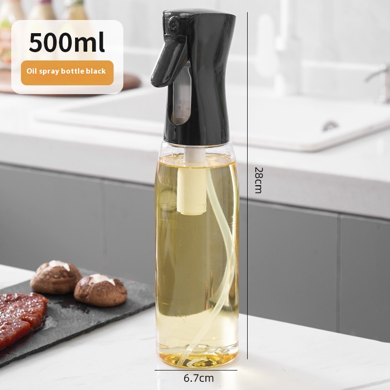 Kitchen Oil Spray Bottle – High-Pressure Atomization for Precise Cooking Control Black Transparent 500ml