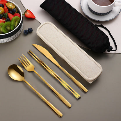 304 Stainless Steel Dinnerware Set – Portable Gold Flatware with Travel Case