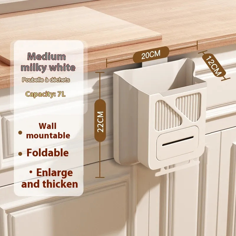 Kitchen Trash Can – Wall-Mounted Foldable Waste Bin for Modern Homes Medium Milky White