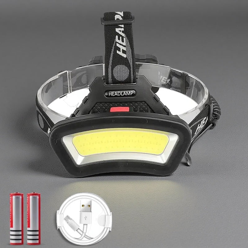 Lighting Distance Wide Angle COB LED Headlight – USB Rechargeable with 2x18650 Batteries Usb battery