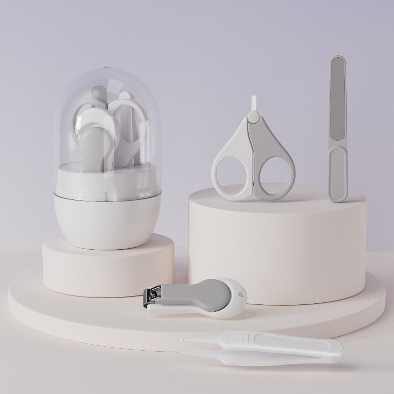 4-in-1 Baby Nail Care Kit – Clippers, Scissors, Tweezers & Nail File with Cute Protective Case Grey