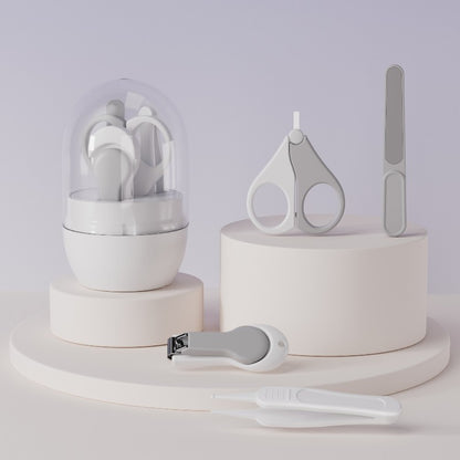 4-in-1 Baby Nail Care Kit – Clippers, Scissors, Tweezers & Nail File with Cute Protective Case Grey