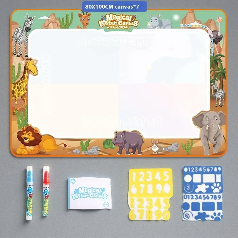 Cloth Toy Clear Water Painting Drawing Board – Magic Color Graffiti Blanket Water Picture Book 100X80CM Animals