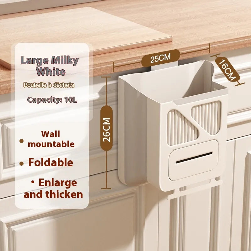 Kitchen Trash Can – Wall-Mounted Foldable Waste Bin for Modern Homes Large Milky White