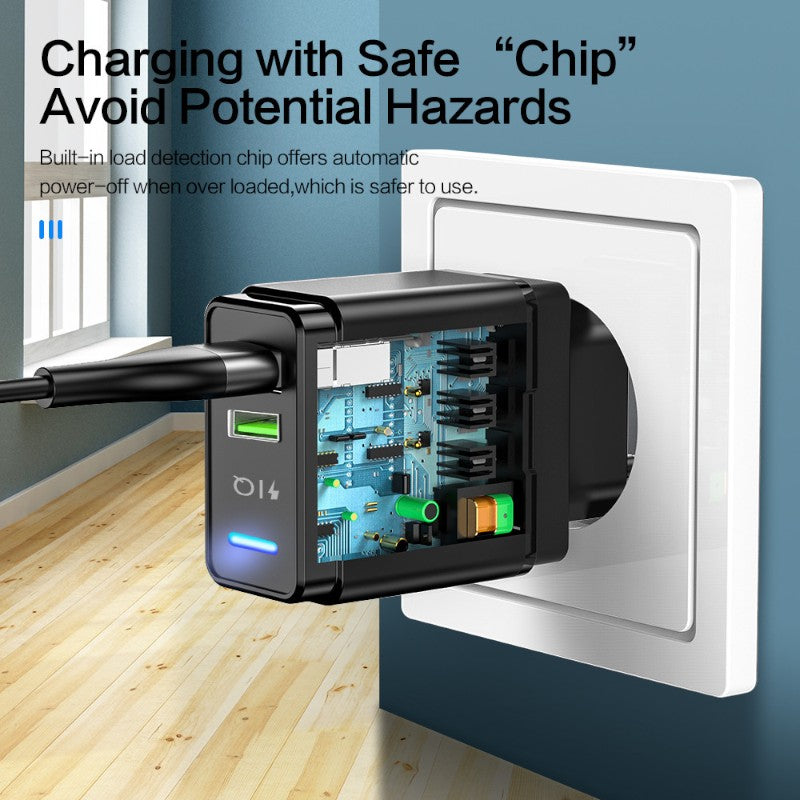 Dual USB Smart Charging Adapter – 2.4A, Light Guide, US Plug Options