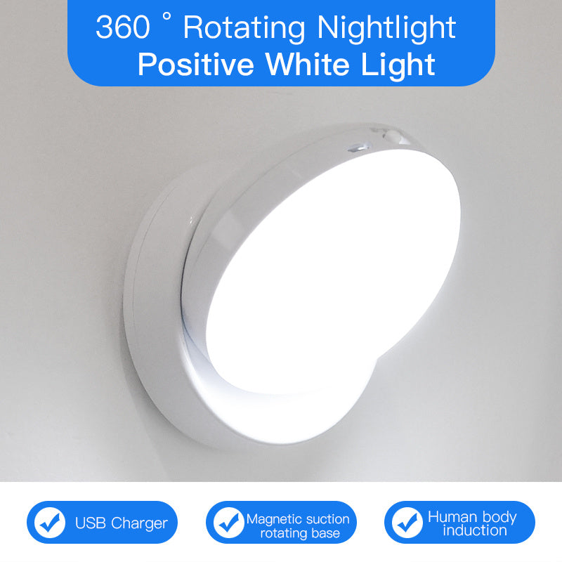 Rotating Motion Sensor Light – USB Rechargeable Night Light for Hallways, Wardrobes & Garages White