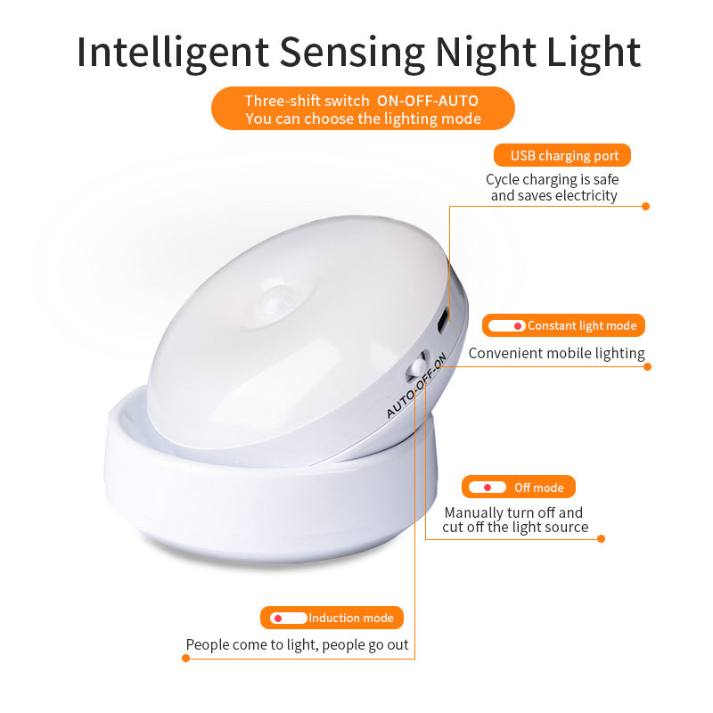 Rotating Motion Sensor Light – USB Rechargeable Night Light for Hallways, Wardrobes & Garages