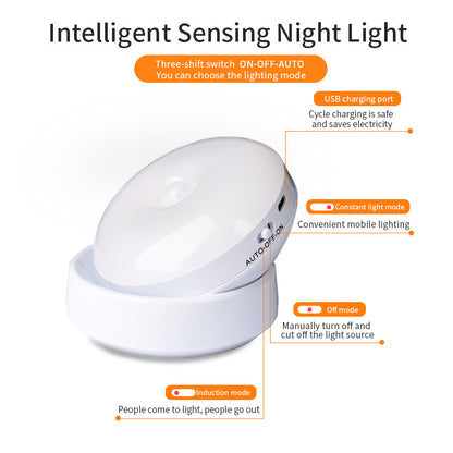 Rotating Motion Sensor Light – USB Rechargeable Night Light for Hallways, Wardrobes & Garages