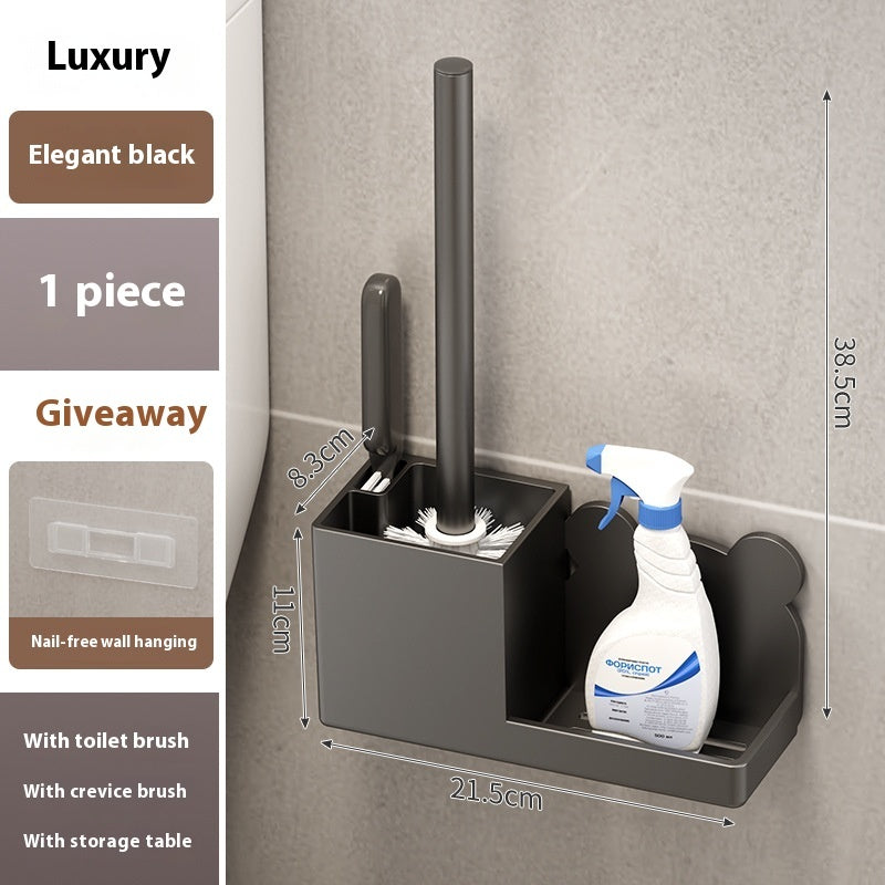 Wall-Mounted Toilet Brush Set – Long Handle, No Dead Angle Cleaning, 2-Brush Pack Upgrade Black