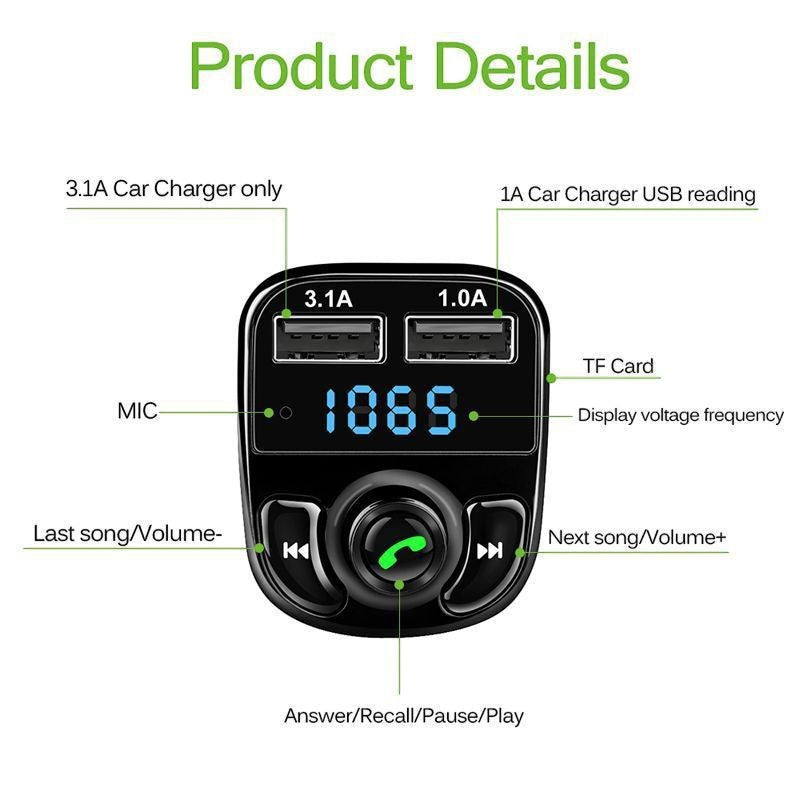 Bluetooth Car Receiver & Transmitter X8 – Multifunctional Wireless Audio Adapter for Cars (Cigarette Lighter Powered)