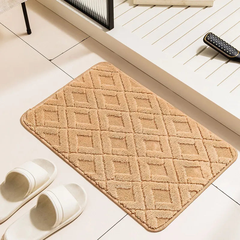 Rhombus Plush Absorbent Floor Mat – Soft & Machine Washable Bathroom Door Mat