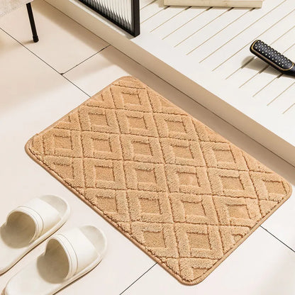 Rhombus Plush Absorbent Floor Mat – Soft & Machine Washable Bathroom Door Mat