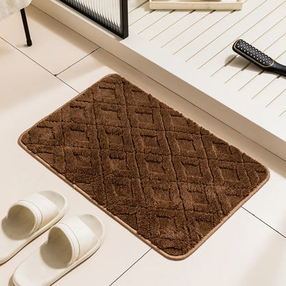 Rhombus Plush Absorbent Floor Mat – Soft & Machine Washable Bathroom Door Mat